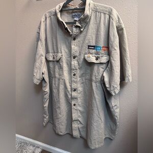 CARHARTT Rugged Flex Mens 3XL Tan Relaxed Fit Short Sleeve Button Up Cotton EUC